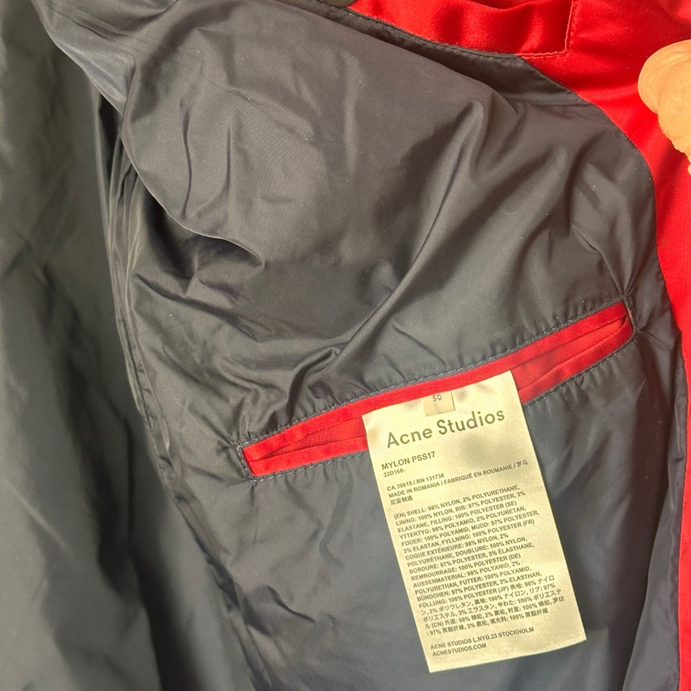 Acne Studios Red Bomber Jacket Full Zip Lightweight Mid-Length Men's Size 50 - Picture 6 of 9